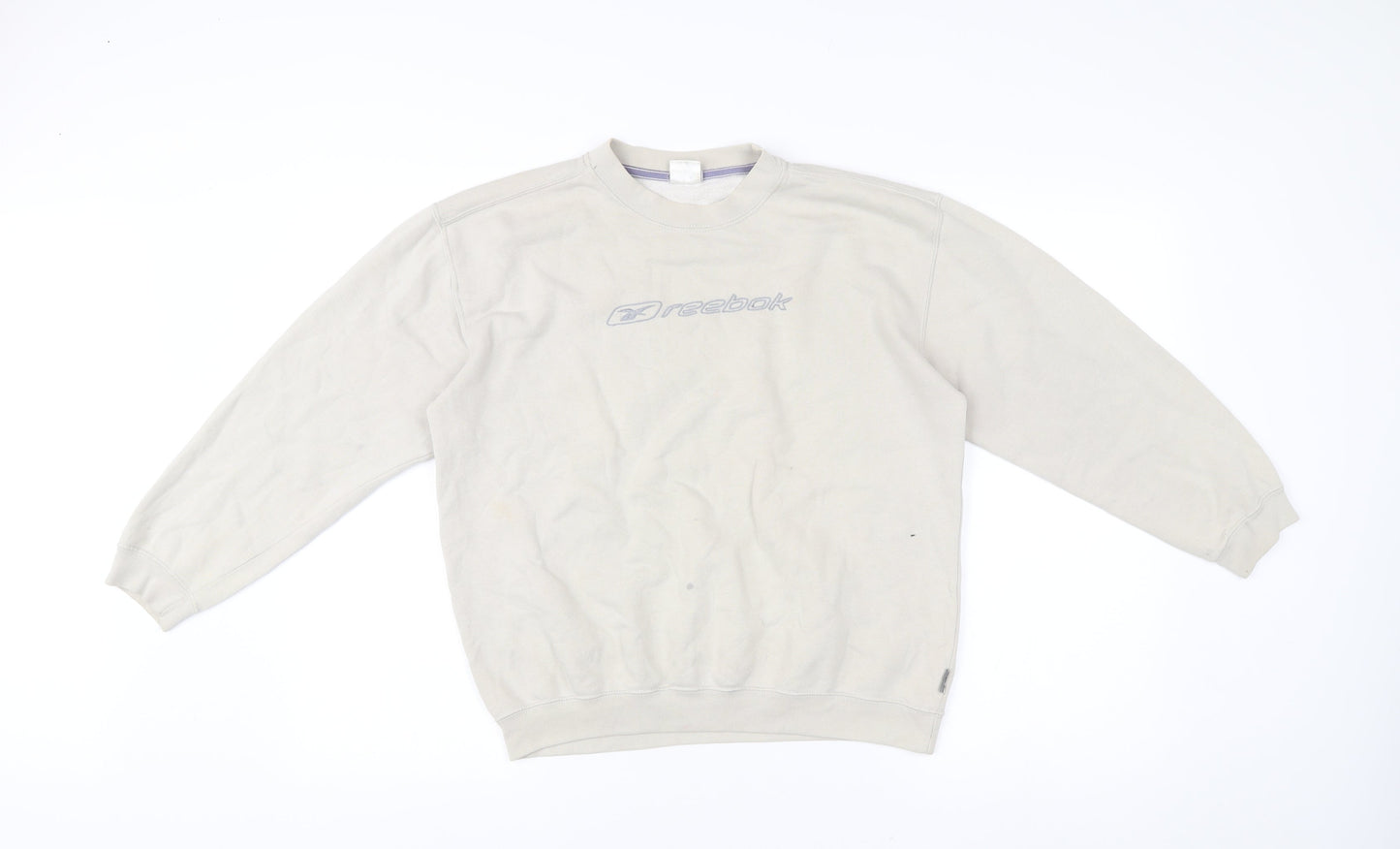 Reebok Boys Beige Pullover Sweatshirt 14 Years Logo Crew Neck Vintage