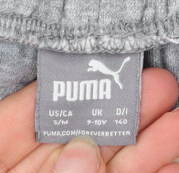 Puma Boys Grey Jogger Sweatpants 9-10 Years Cotton Blend Activewear