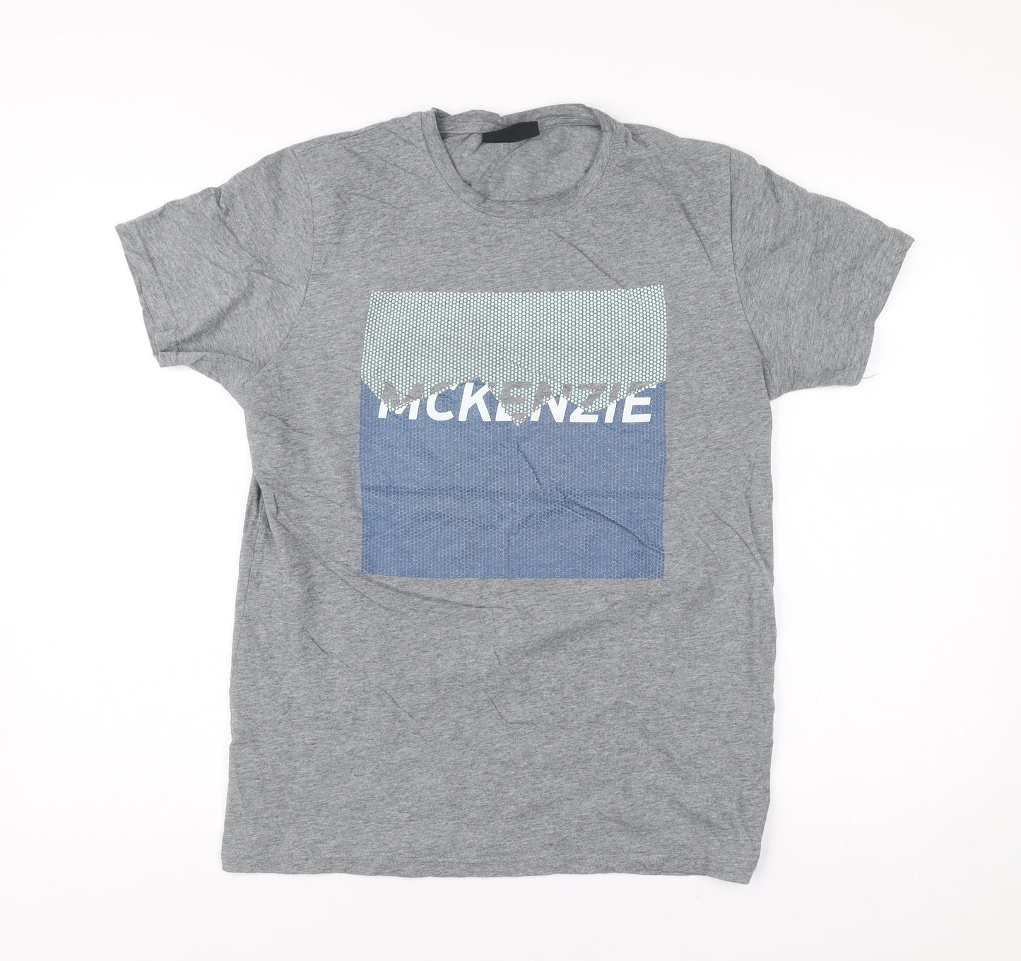 McKenzie Mens Grey Graphic Print T-Shirt Size M Short Sleeve Cotton