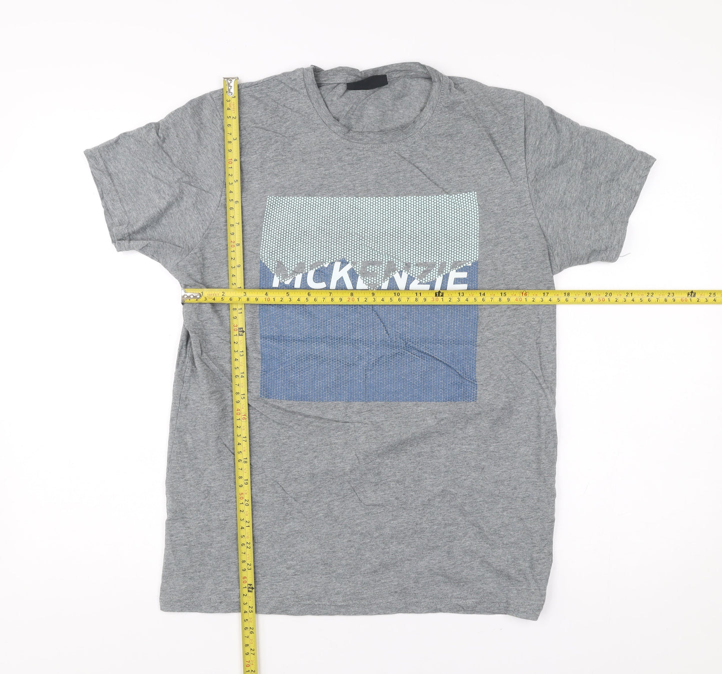 McKenzie Mens Grey Graphic Print T-Shirt Size M Short Sleeve Cotton
