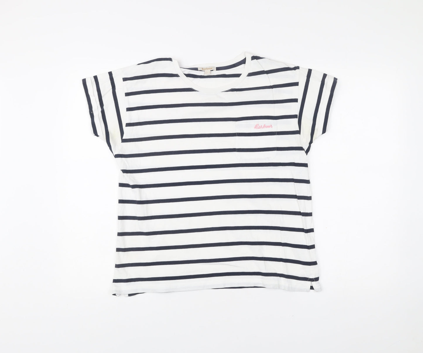 Barbour Women’s White Navy Striped Cotton T-Shirt Size 12