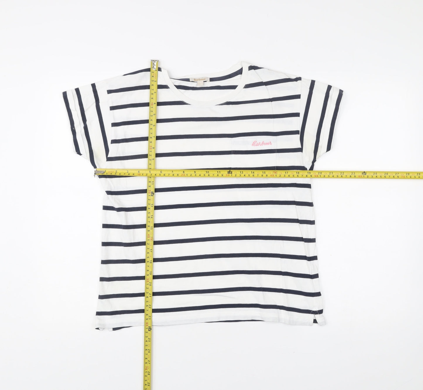 Barbour Women’s White Navy Striped Cotton T-Shirt Size 12