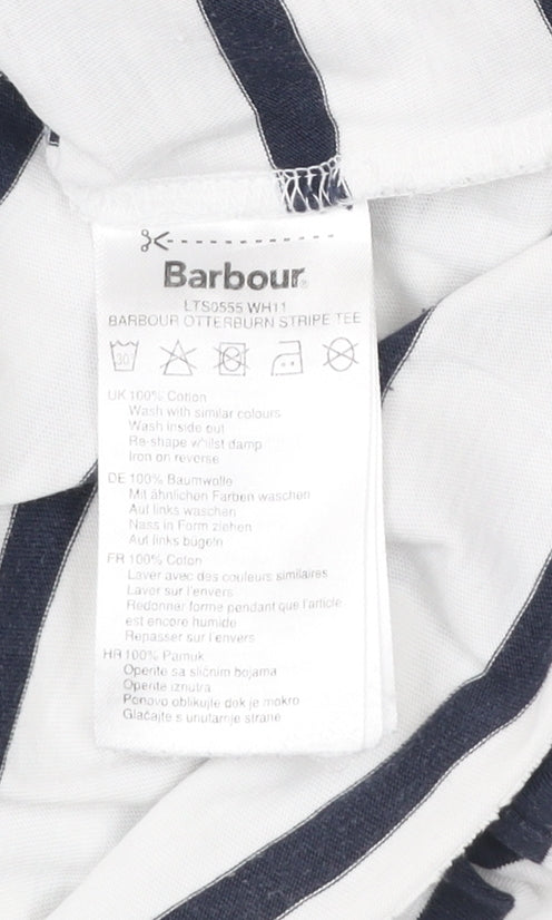 Barbour Women’s White Navy Striped Cotton T-Shirt Size 12