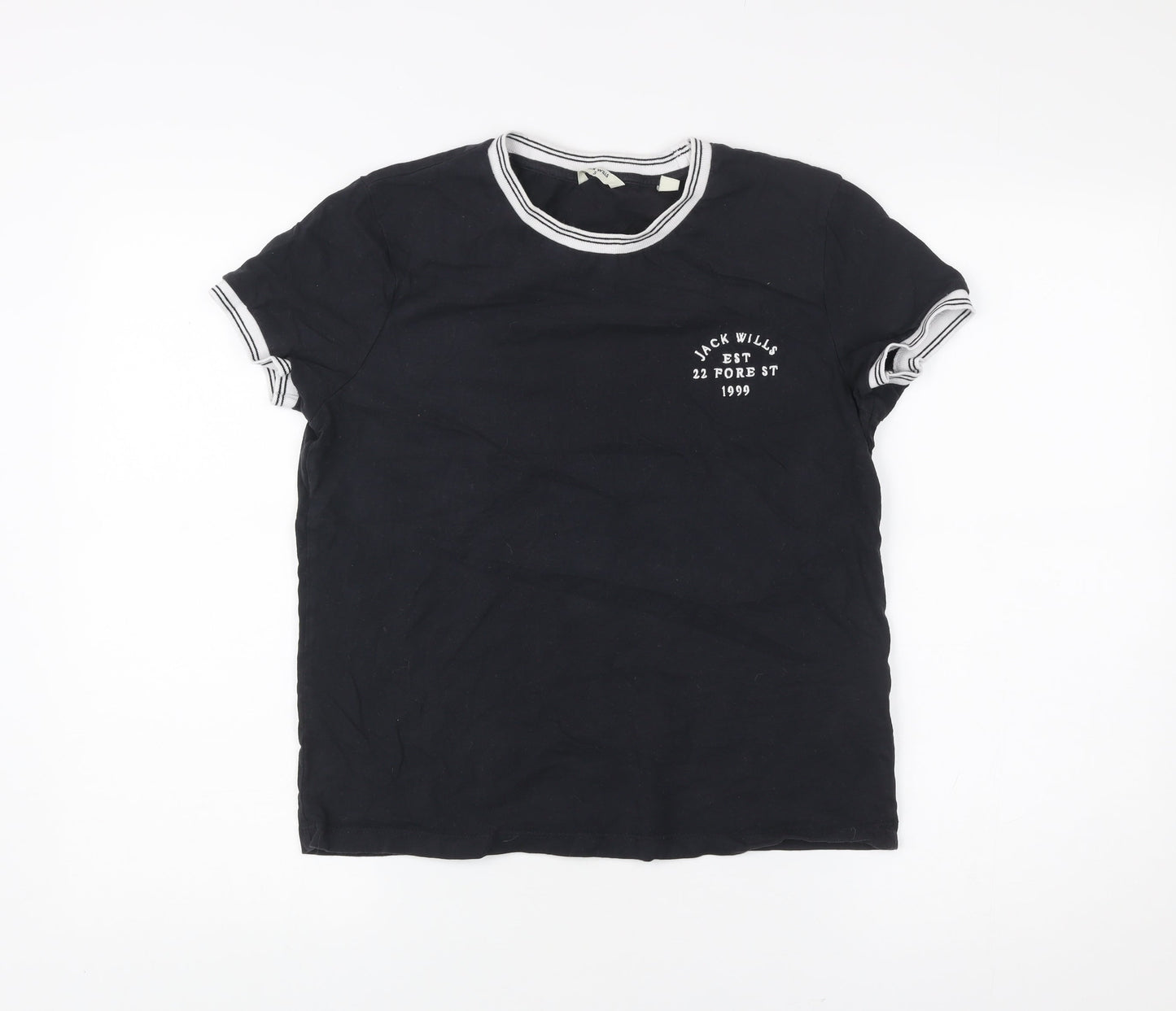 Jack Wills Womens Black Ringer T-Shirt Size S Cotton Casual