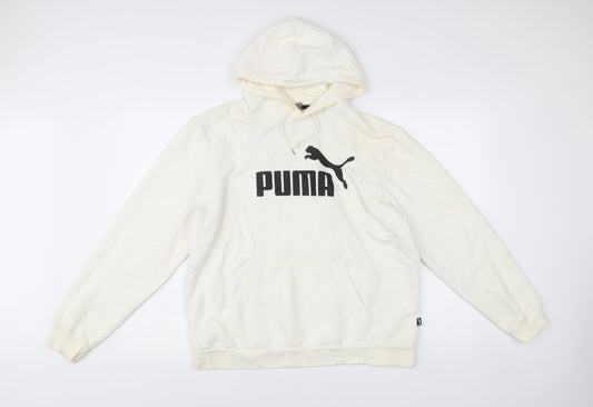 Puma Men's White Pullover Hoodie L Logo Graphic Sportswear