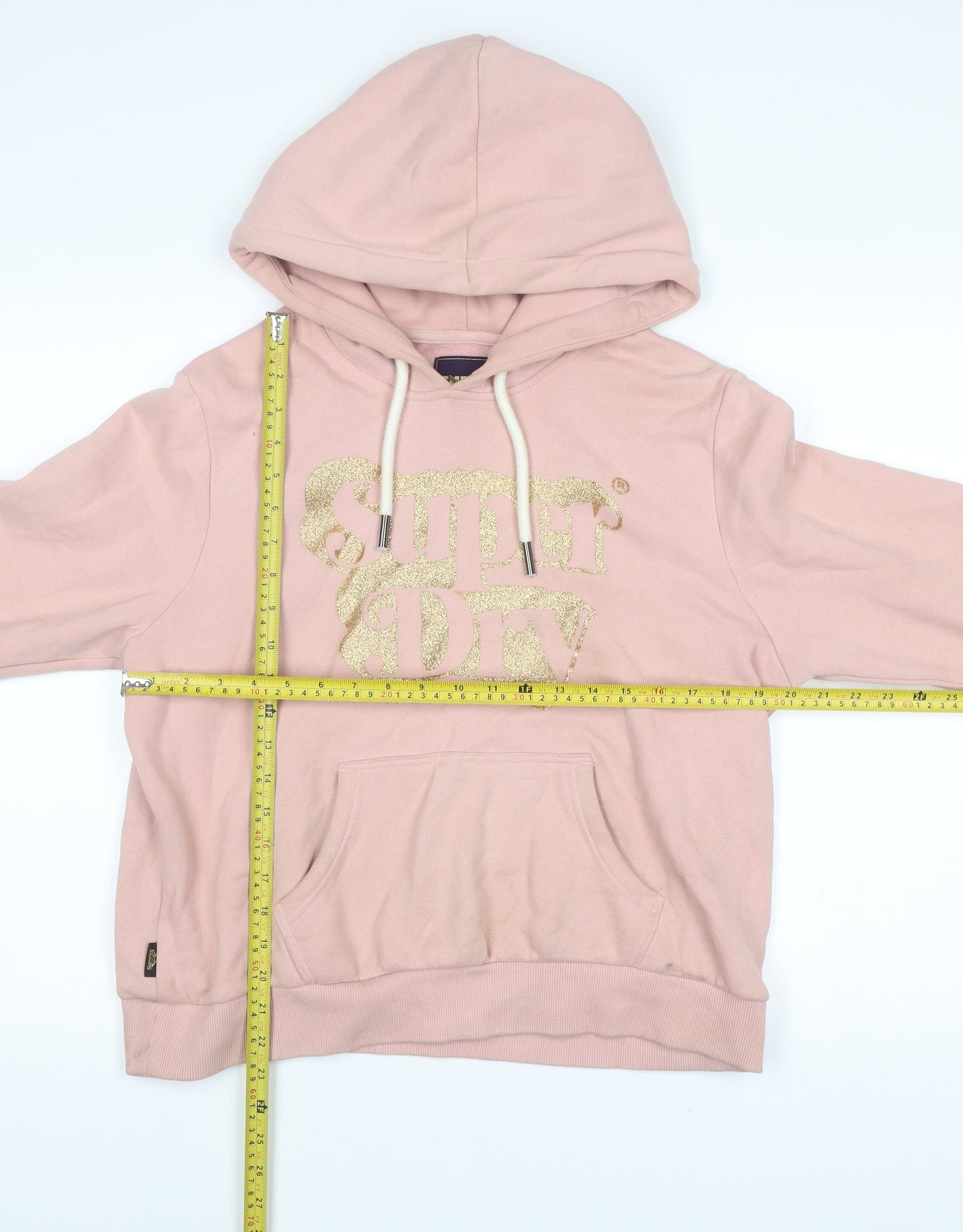 Superdry Womens Pink Pullover Hoodie UK 14 Logo Glitter Casual
