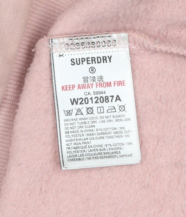 Superdry Womens Pink Pullover Hoodie UK 14 Logo Glitter Casual