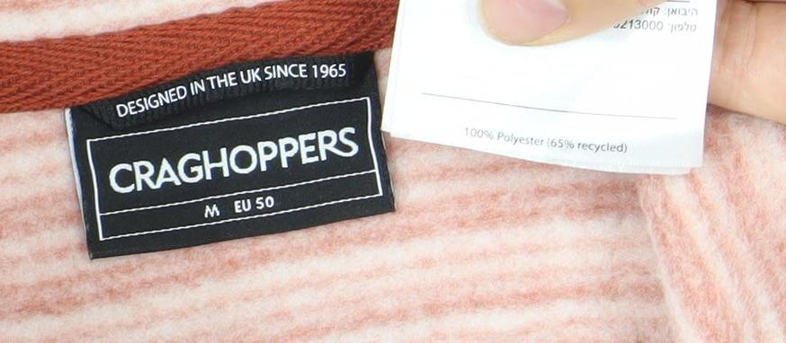 Craghoppers Mens Pink Striped Henley Sweatshirt M High Neck Outdoor