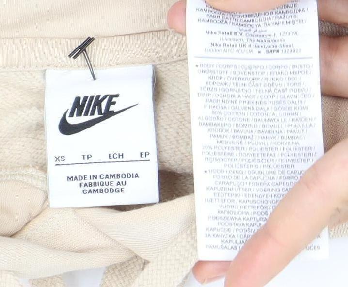 Nike Women’s Beige Pullover Hoodie XS Regular Fit Logo Sportswear