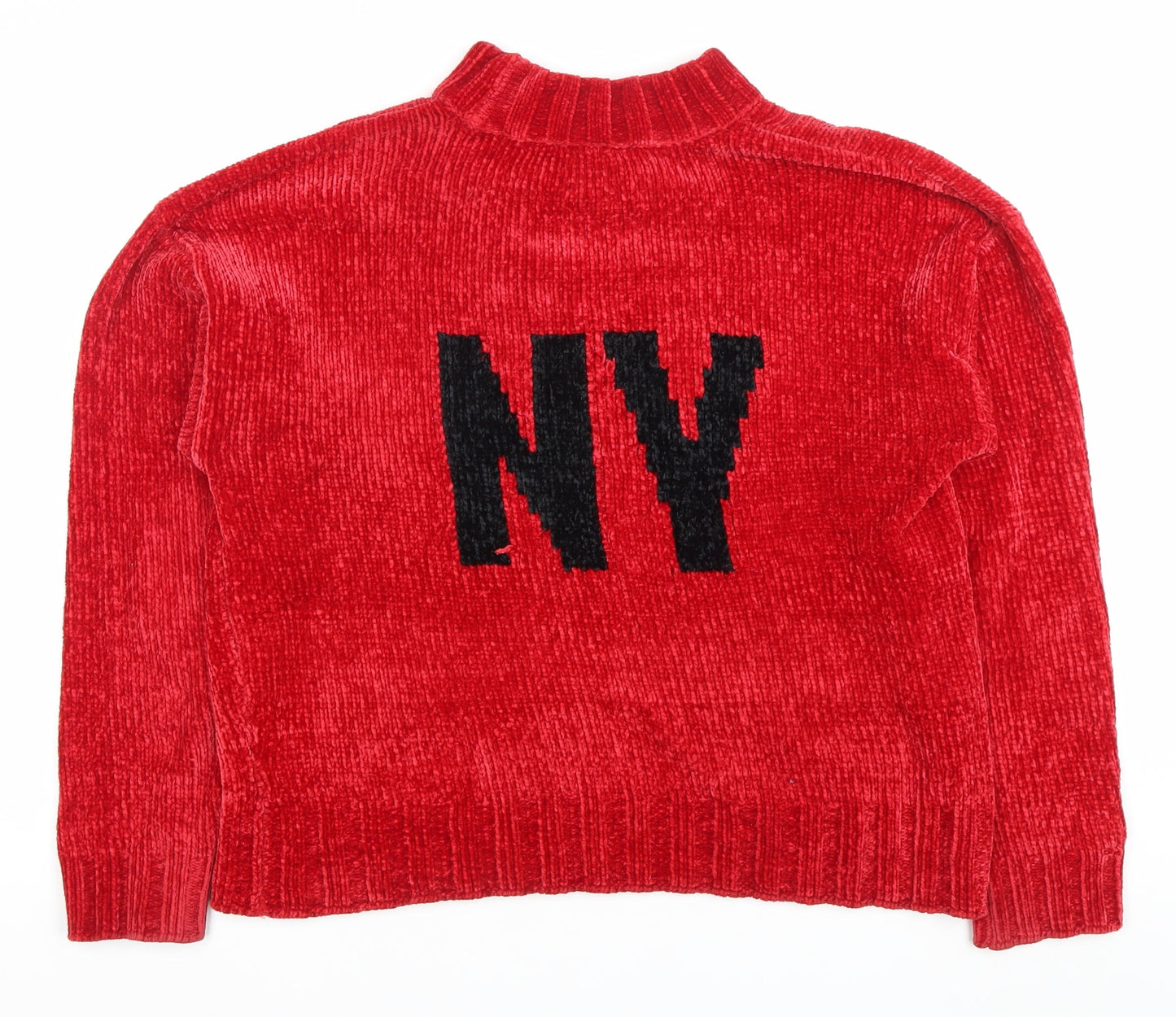 DKNY Womens Red Mock Neck Chunky Knit Pullover Jumper Size 14