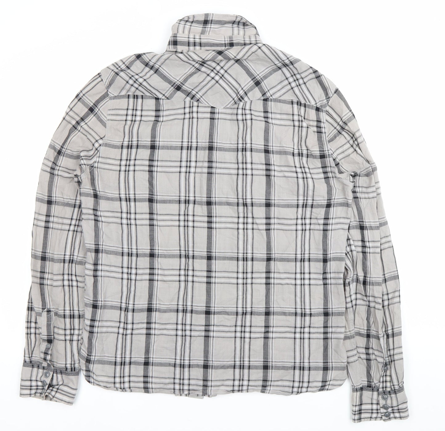 AllSaints Mens Grey Plaid Cotton Button-Up Shirt XL Long Sleeve