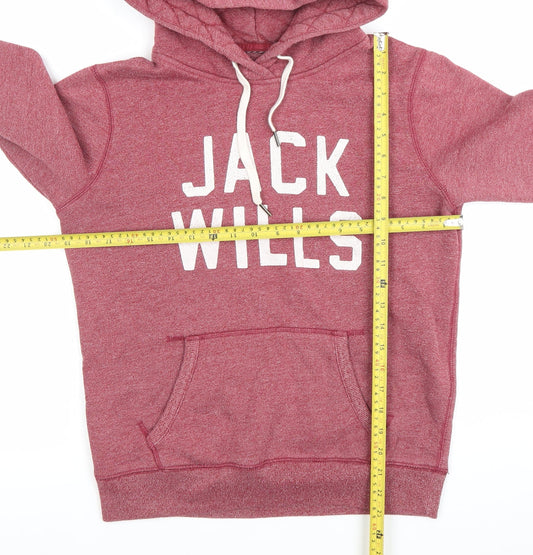 Jack Wills Womens Red Hoodie UK12 Pullover Cotton Blend Logo