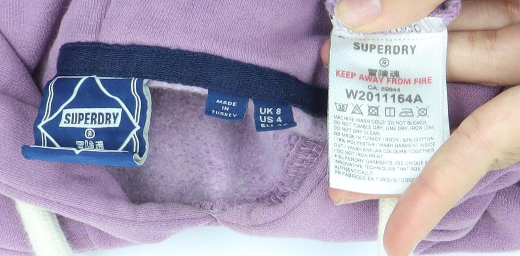 Superdry Women’s Purple Pullover Hoodie Size UK 8 With Logo Details