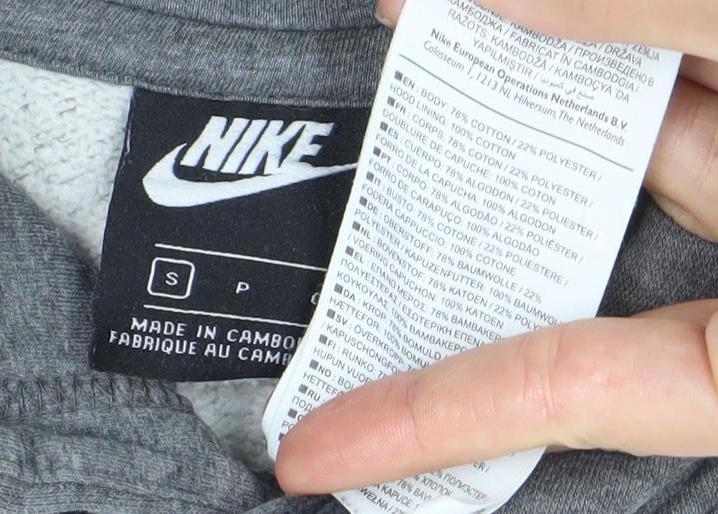 Nike Men’s Grey Small Pullover Hoodie Sweatshirt with Logo