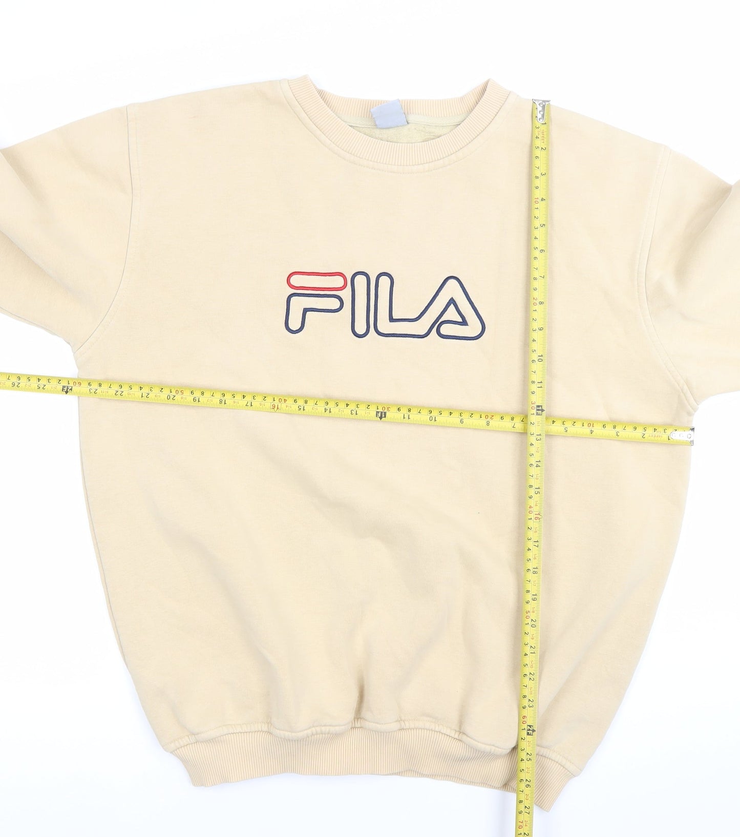 FILA Mens Beige Logo Sweatshirt L Pullover Crew Neck Casual