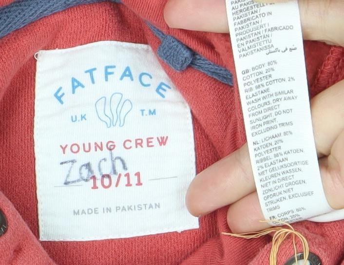 FatFace Boys Red Pullover Hoodie 10-11 Years Bear Graphic Cotton Hooded Jumper