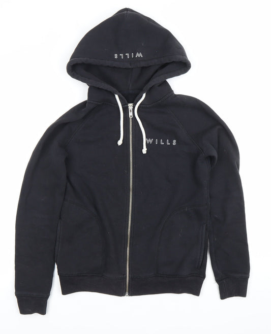 Jack Wills Womens Black Full Zip Hoodie Size UK 6 Cotton Blend