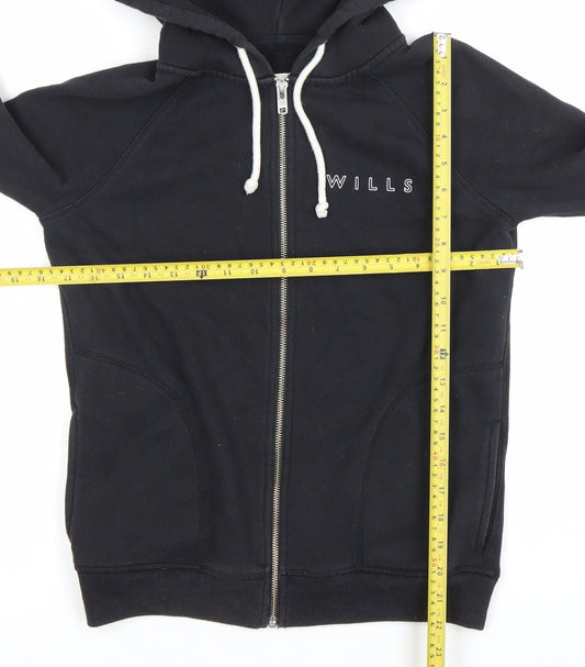 Jack Wills Womens Black Full Zip Hoodie Size UK 6 Cotton Blend