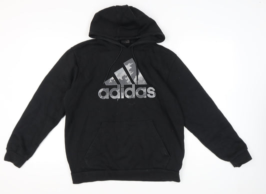 Adidas Mens Black Pullover Hoodie L Sports Training Graphic Logo