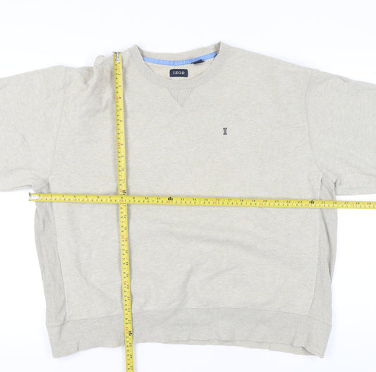 IZOD Men’s Beige Pullover Sweatshirt 2XL Logo Crew Neck Long Sleeve