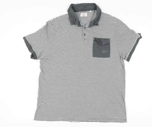 Additional front view of Lee Cooper Men’s Grey Striped Cotton Polo Shirt UK 3XL Casual