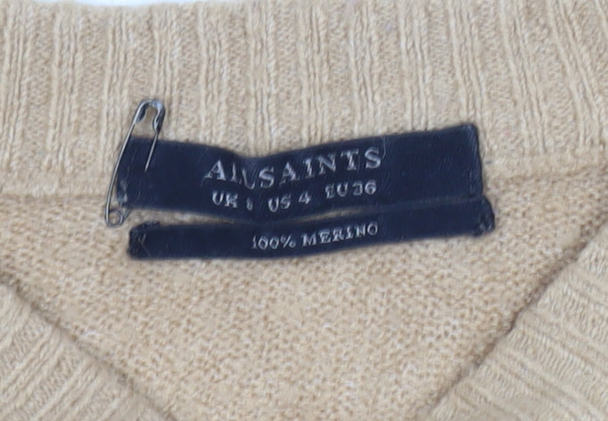 AllSaints Women’s Beige Merino Wool Mock Neck Jumper UK 8