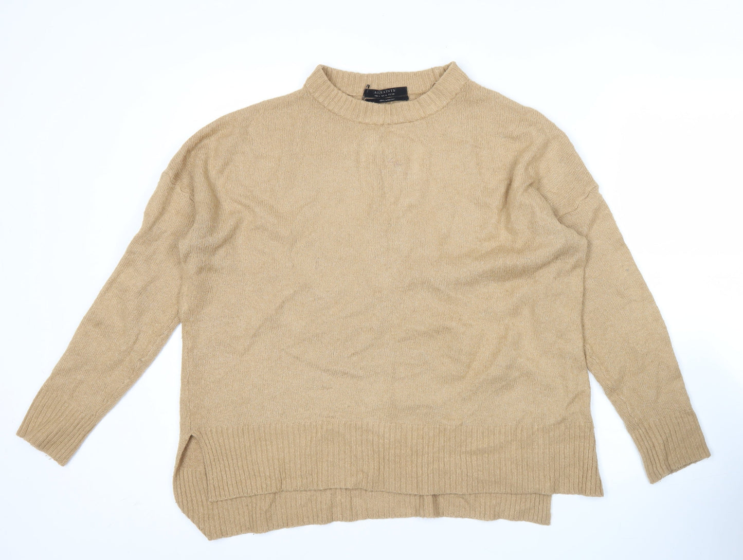 AllSaints Women’s Beige Merino Wool Mock Neck Jumper UK 8