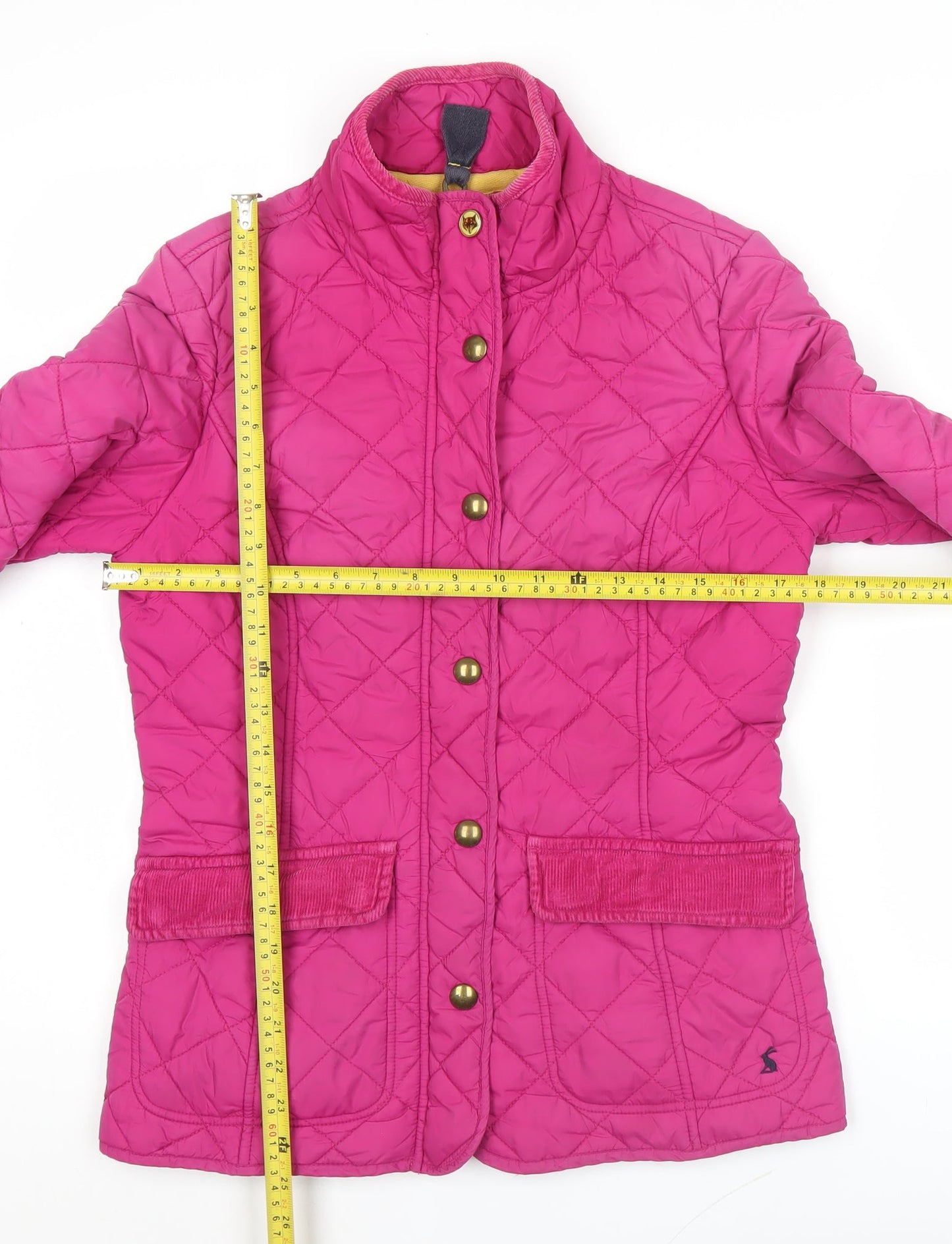 Joules Womens Pink Quilted Jacket Size 10 Snap Button Mid Length