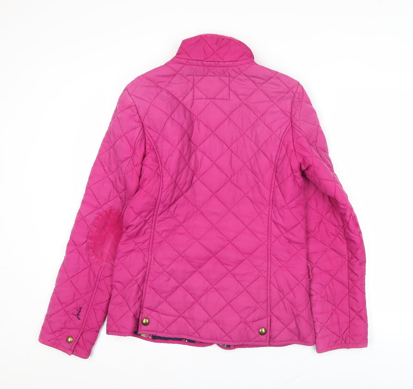Joules Womens Pink Quilted Jacket Size 10 Snap Button Mid Length