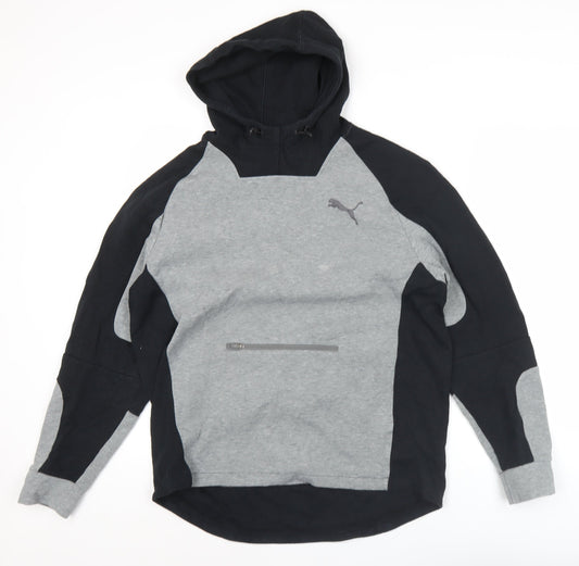 Puma Men's Grey Black Pullover Hoodie L Regular Fit Sportswear