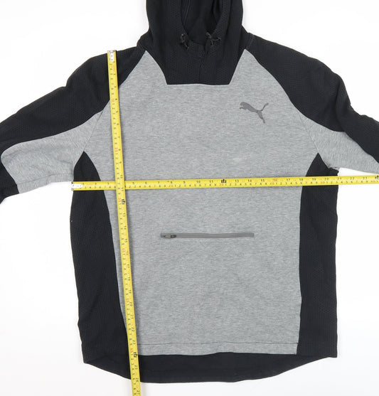 Puma Men's Grey Black Pullover Hoodie L Regular Fit Sportswear