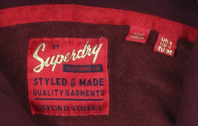 Superdry Womens Red Pullover Hoodie Size 8 Logo Graphic Warm