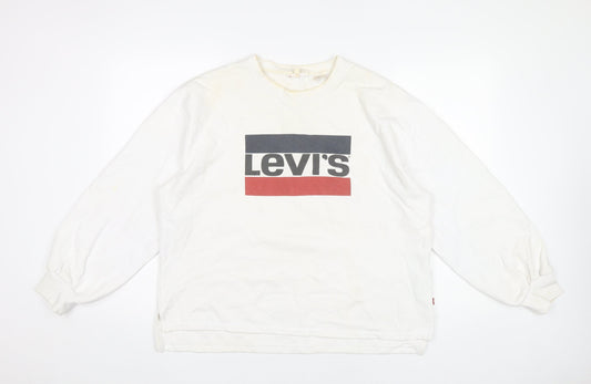 Levi's Women's White Small Logo Pullover Sweatshirt Long Sleeve