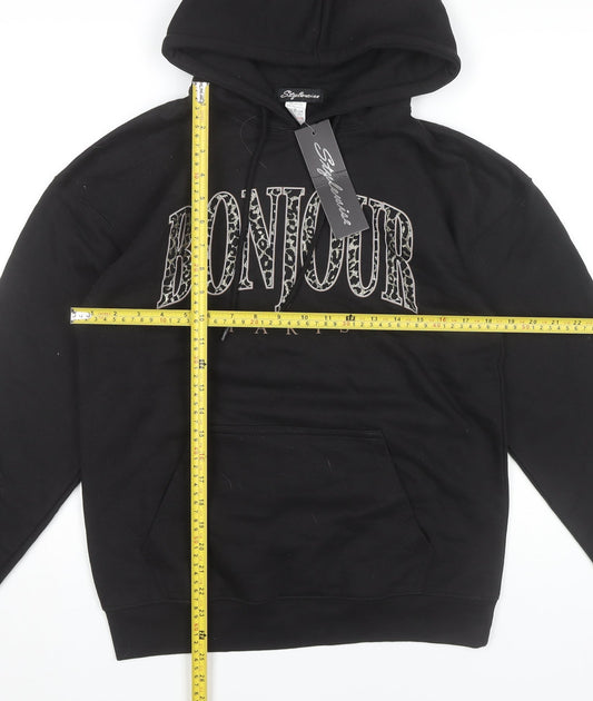 Stylewise Women’s Black XS Pullover Hoodie Bonjour Paris Logo