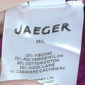 Jaeger Womens Pink Long Sleeve Open Cardigan M Wool Cashmere Blend