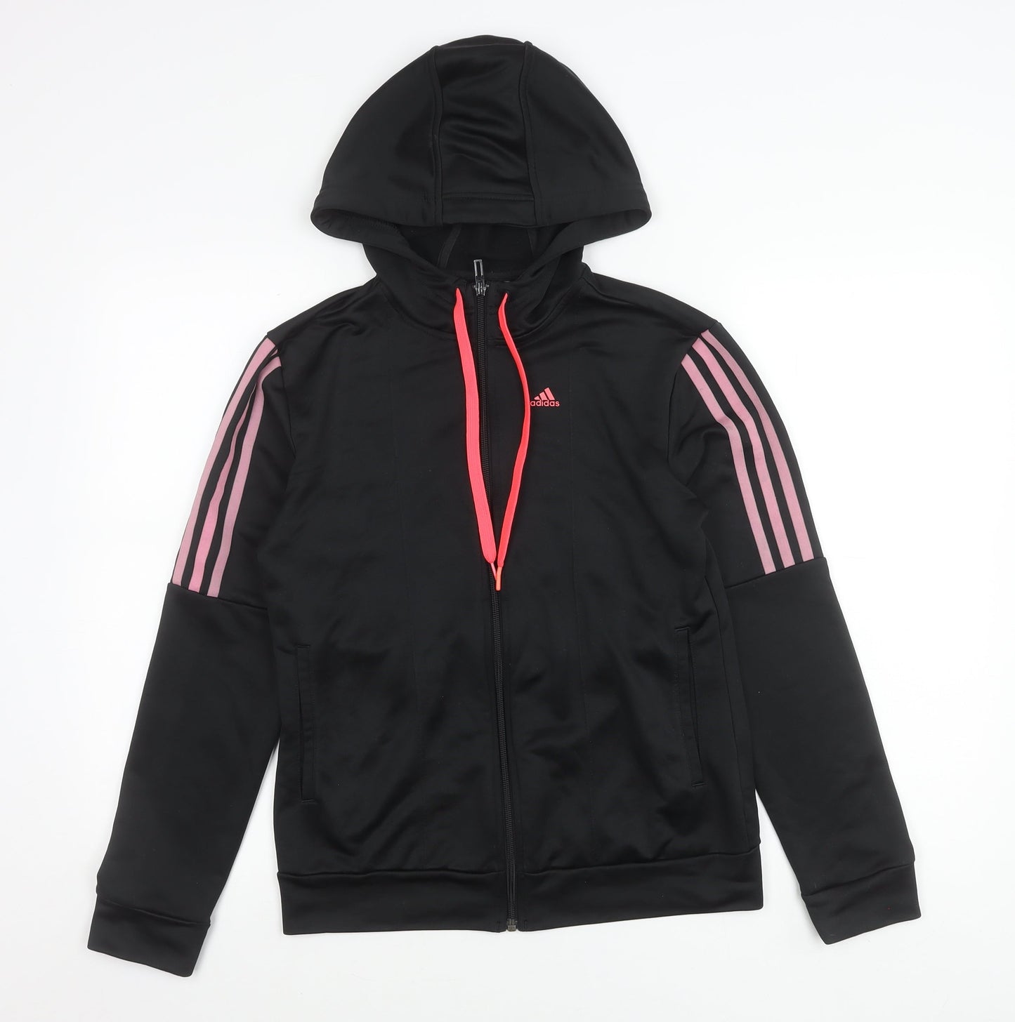 Adidas Womens Black Size 12 Hooded Full Zip Sports Jacket