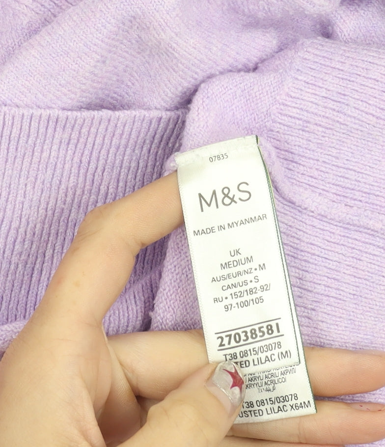 Marks and Spencer Womens Purple Henley Jumper M Long Sleeve Knit
