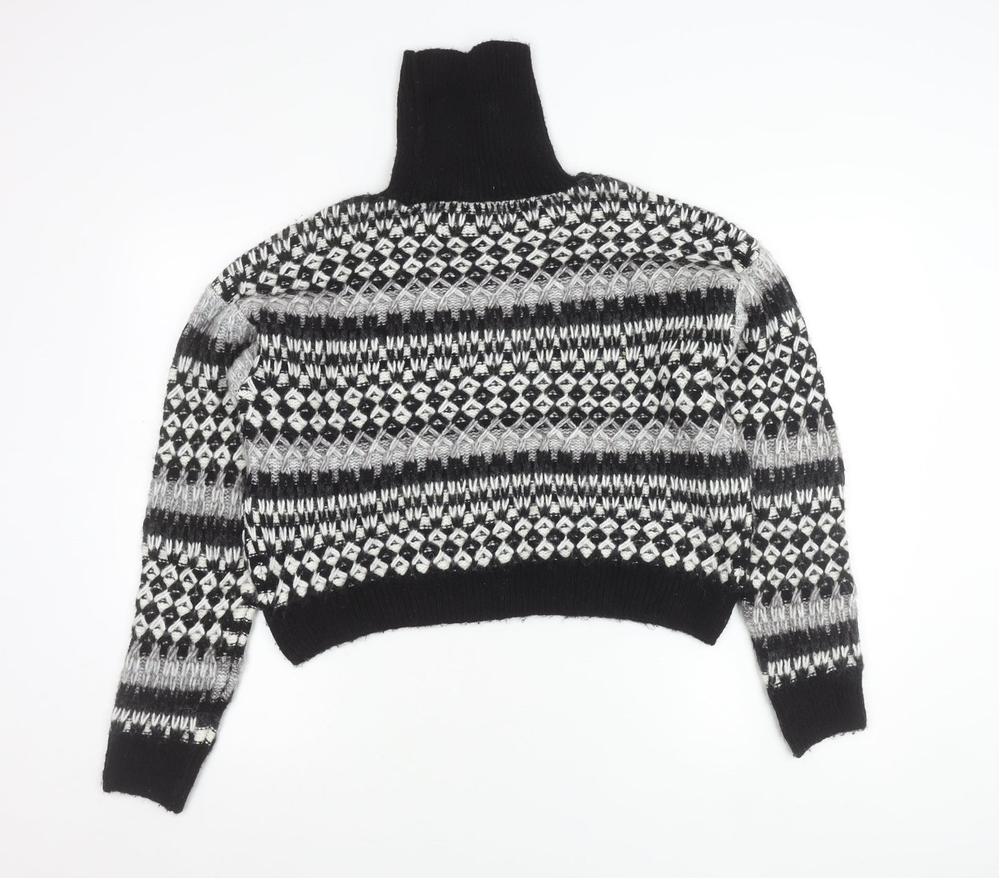 Superdry Womens Black Fair Isle Roll Neck Jumper Size 14 Knit Winter