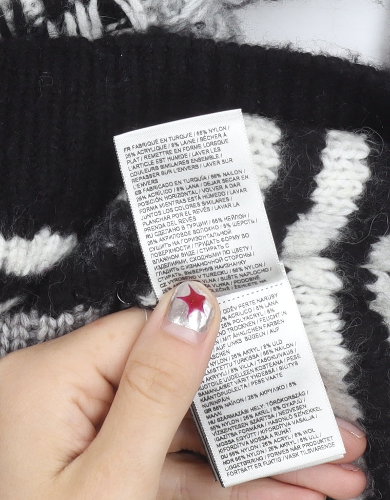 Superdry Womens Black Fair Isle Roll Neck Jumper Size 14 Knit Winter