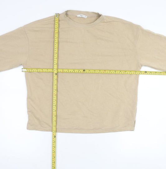 Mango Women Beige Cotton Blend Pullover Sweatshirt Size S