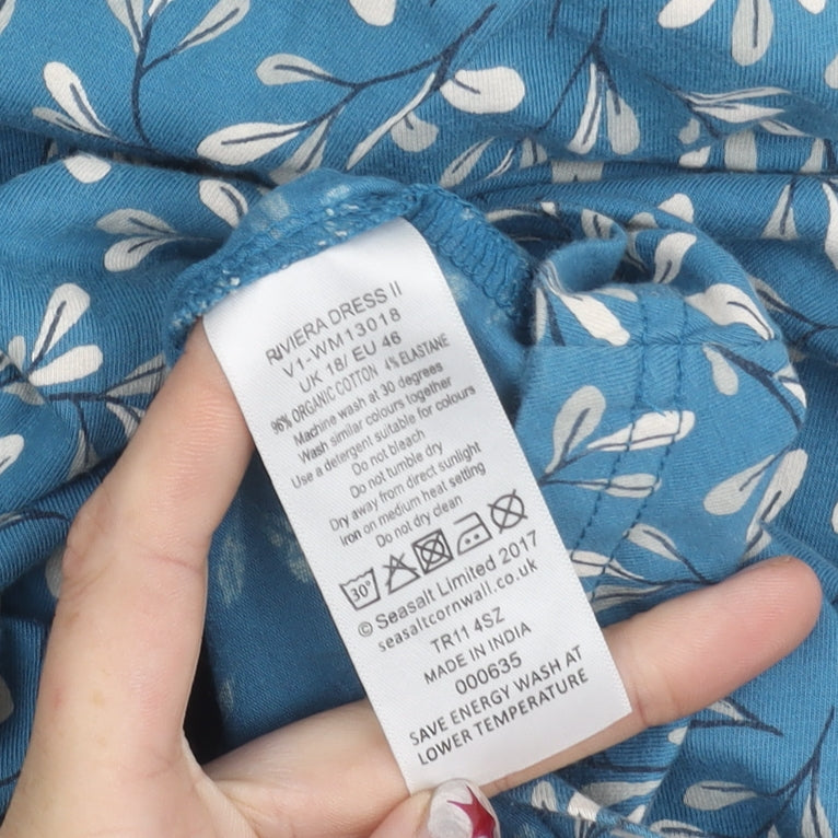 Seasalt Cornwall Women’s Blue Floral Cotton A-Line Dress Size 18
