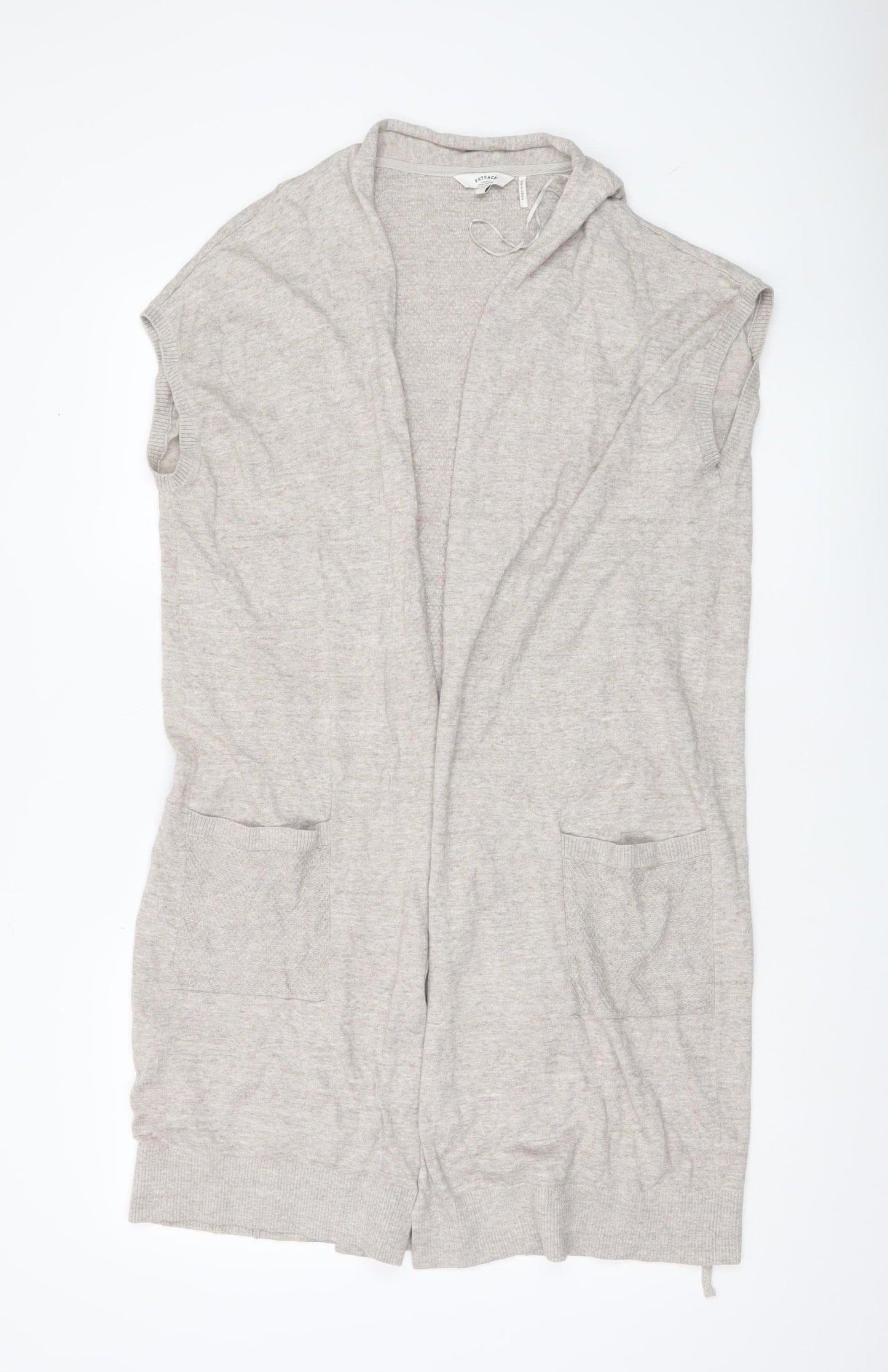 FatFace Womens Beige Sleeveless Knit Cardigan Vest M Cotton