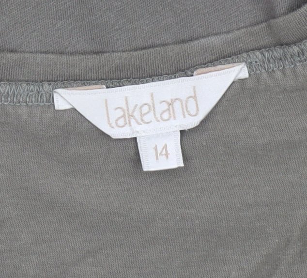 Lakeland Women’s Grey Cotton Short Sleeve Ruffle T-Shirt Size 14