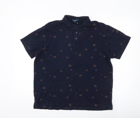 Cotton Traders Men’s Blue Floral Polo Shirt Size M Short Sleeve