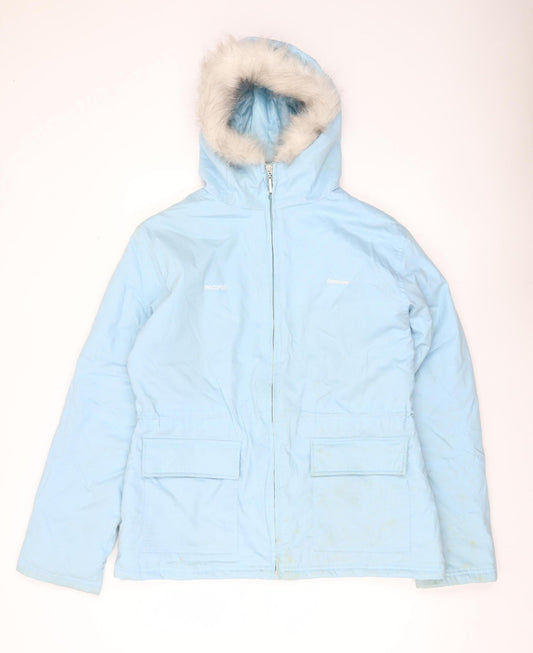 Reebok Women’s Blue Hooded Parka Jacket Size 16 Faux Fur Trim