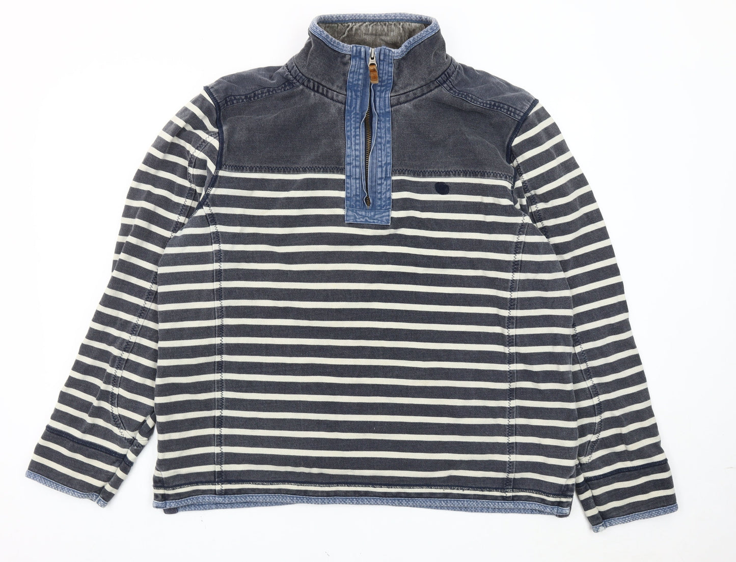 Fat Face Men's Blue Striped Cotton 1/4 Zip Sweatshirt Size L