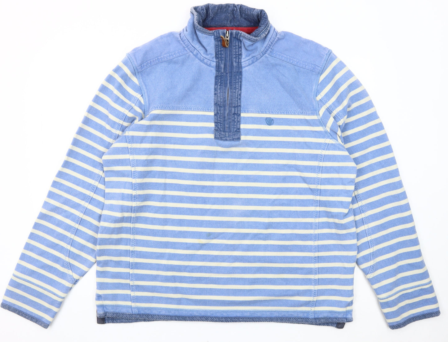 Fat Face Mens Blue Striped Cotton 1/4 Zip Sweatshirt Size L