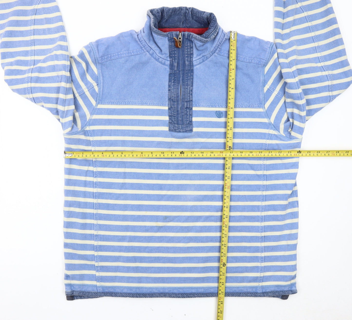 Fat Face Mens Blue Striped Cotton 1/4 Zip Sweatshirt Size L