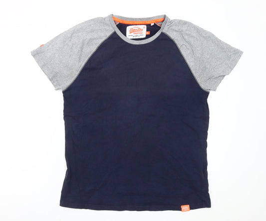 Superdry Men's XL Blue Grey Colourblock Cotton T-Shirt