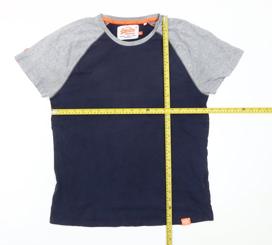 Superdry Men's XL Blue Grey Colourblock Cotton T-Shirt